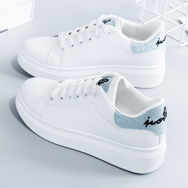 Women Sneakers 2021 Fashion Breathble Vulcanized Shoes Pu Leather Platform Shoes White Lace Up Casual Shoes Zapatos Mujer