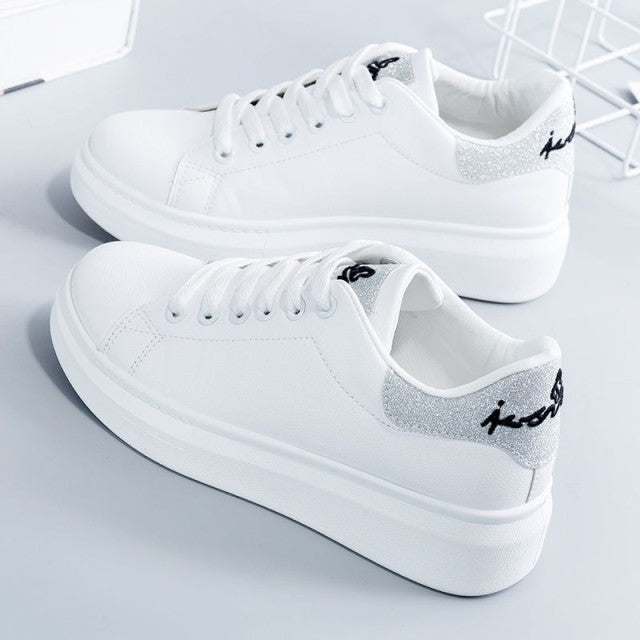 Women Sneakers 2021 Fashion Breathble Vulcanized Shoes Pu Leather Platform Shoes White Lace Up Casual Shoes Zapatos Mujer