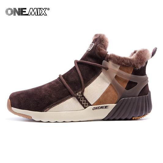 ONEMIX Winter Men&#39;s Boots Keep Warm Wool Trekking Sneakers Outdoor Unisex Mountain Waterproof Hiking Shoes Running Shoes for Man