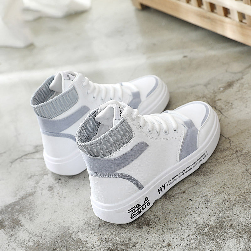 2022 High top casual shoes women autumn flat bottom leather all-match women&#39;s white shoes women&#39;s shoes leather sneakers