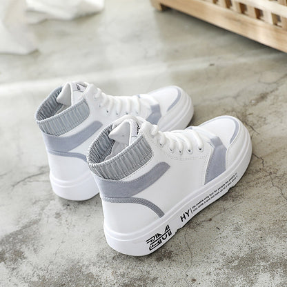 2022 High top casual shoes women autumn flat bottom leather all-match women&#39;s white shoes women&#39;s shoes leather sneakers