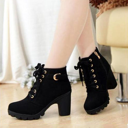 New spring Winter Women Pumps Boots High Quality Lace-up European Ladies shoes PU high heels Boots Fast delivery rtg67