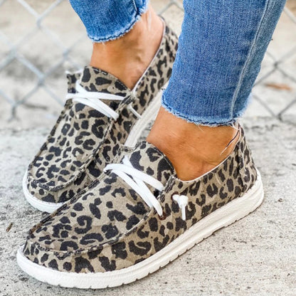 2022 Women Sneakers Canvas Shoes Solid Leopard Breathable Casual Sneakers Woman Flats Spring Lace Up Round Toe Women Flat Shoes