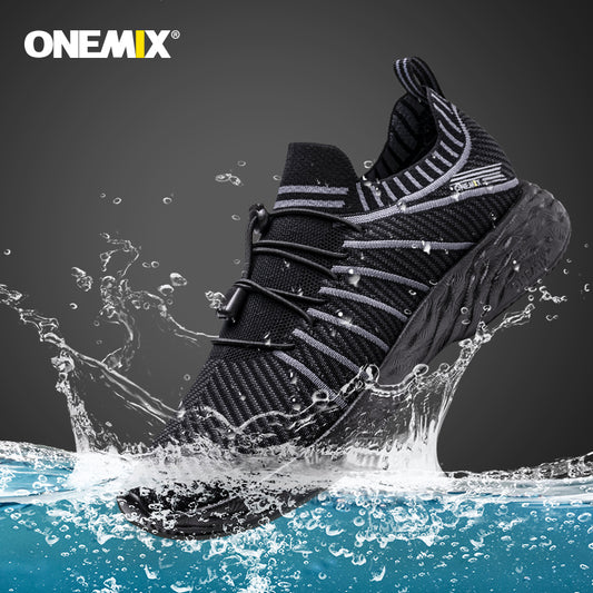 ONEMIX 2022 New Black Running Shoes for Men Waterproof Breathable Training Sneakers Male Outdoor Anti-Slip Trekking Sports Shoes