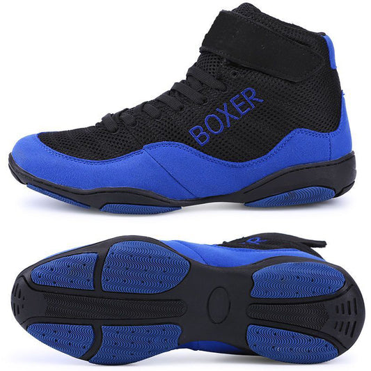 New Mens Boxing Shoes Light Weight Boxing Trainers Sneakers Men Breathable Wrestling Shoes Outdoor Blue Red Wrestling Wears