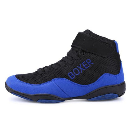 New Mens Boxing Shoes Light Weight Boxing Trainers Sneakers Men Breathable Wrestling Shoes Outdoor Blue Red Wrestling Wears