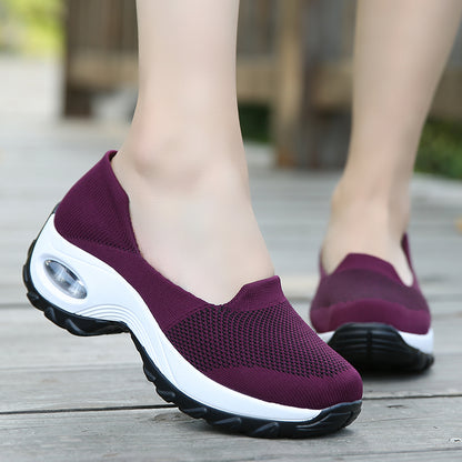 Breathable Knitted Women Sneakers Female Air Cushion Mesh Running Shoes Non-slip Light Lady Casual Shoes For Walking Working