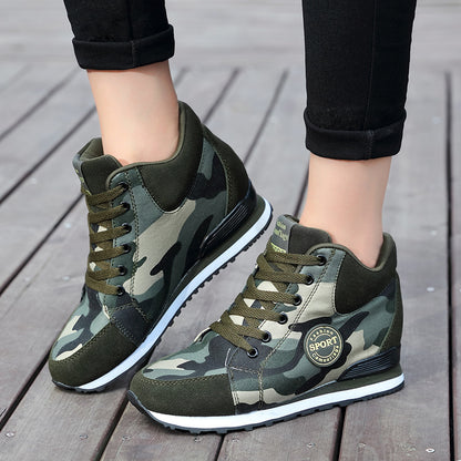 Womens Walking Shoes Plateform Wedge Heel Sneakers Camouflage Height Inceasing Non-Slip Casual Sneakers Plus Size 34-42