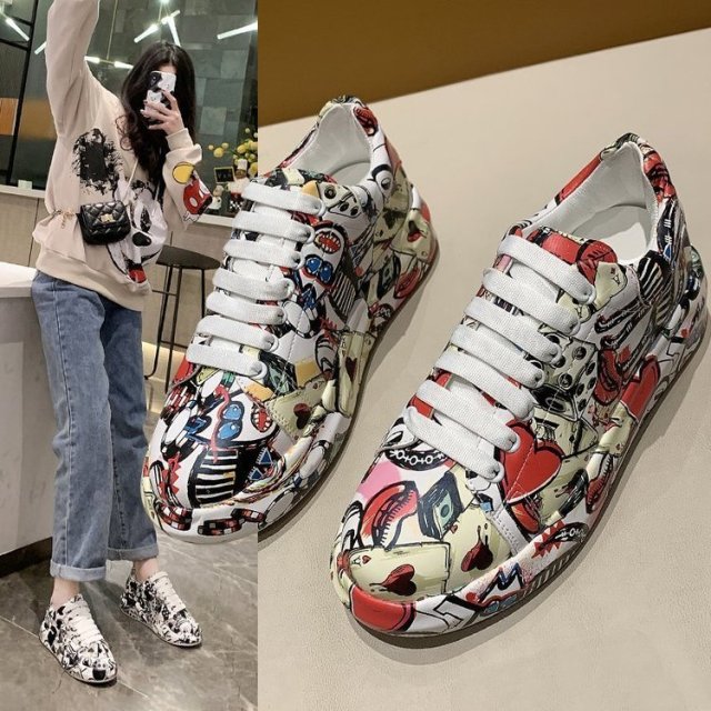 2021 Spring New Products Women&#39;s Shoes Fashion Sneakers Casual Graffiti Canvas