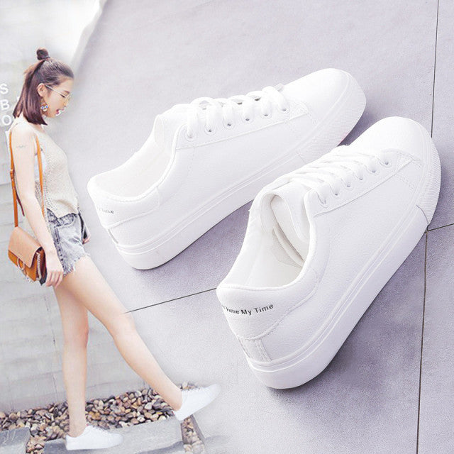 Women Sneakers 2022 Fashion Breathble Vulcanized Shoes Pu Leather Platform Shoes White Lace Up Casual Shoes Zapatos Mujer