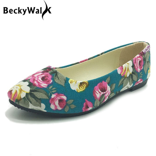 Flower Print Women Shoes Woman Ballerinas Large Size 42 Womens Loafers Ladies Shoes Ballet Women Flats Zapatos Mujer WSH2223