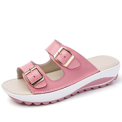 Plardin Women Buckle Sandals New Thick Leather Shoes Woman Platform  Summer Women Bright Open Toe Beach Sandals Ladies Shoes