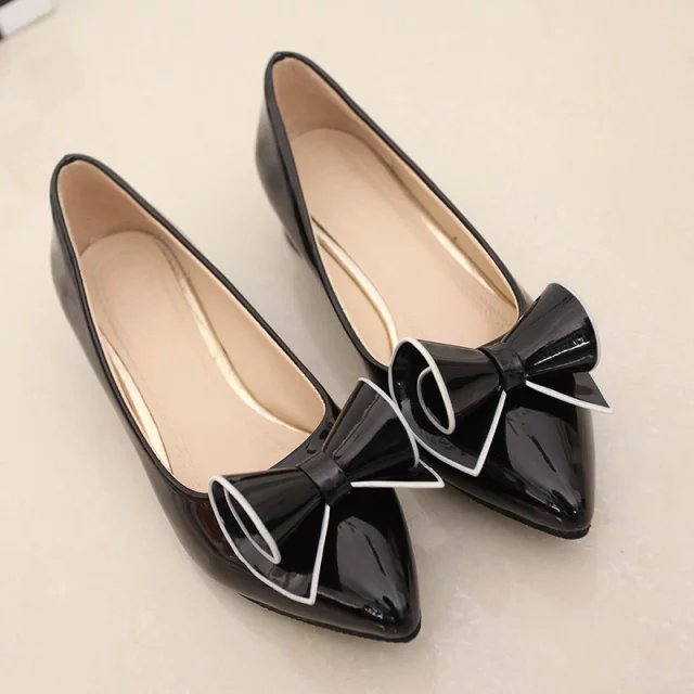 ladies low heel shoes Spring leather Pointed toe Shoes woman high Red Bow Slip on dress Shoes zapatos mujer Ladies boat shoes