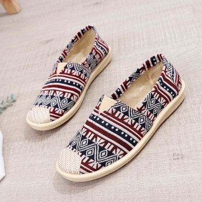 Cresfimix zapatos de mujer women fashion striped cloth shoes lady casual spring summer canvas slip on flat shoes female loafers
