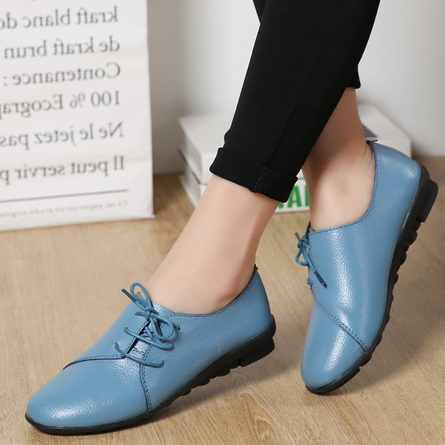 Women shoes 2019 new arrival spring lace-up pleated genuine leather flats shoes woman rubber party female shoes tenis feminino